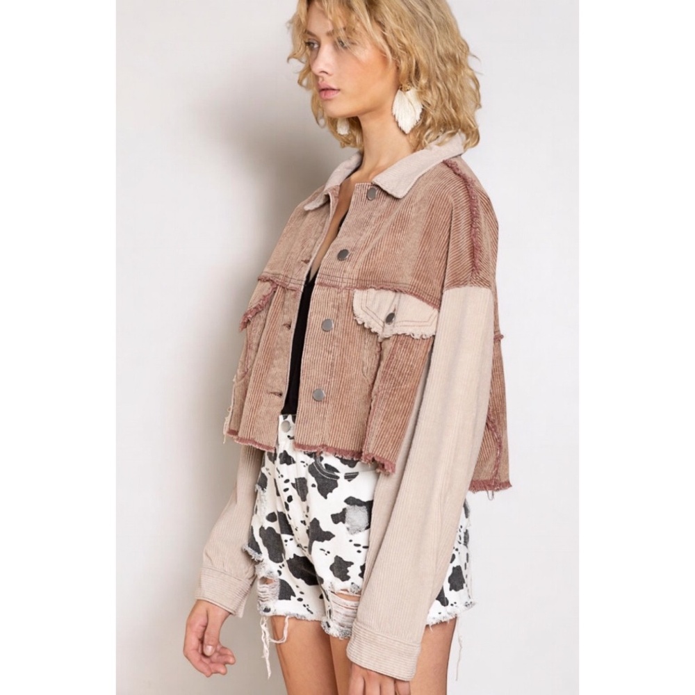 POL Mocha & Tan Button Up Cropped Corduroy Jacket - Picture 3 of 6